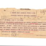 Telegramă adresată lui Ştefan Voitec, ministrul Educaţiei Naţionale, de către Comitetul Sindical al Învăţătorilor din județul Satu-Mare adresând mulțumiri celor 200 de învățători care au rămas în Ardealul de Nord, 1945, Muzeul PCR, nr. inv. 26098